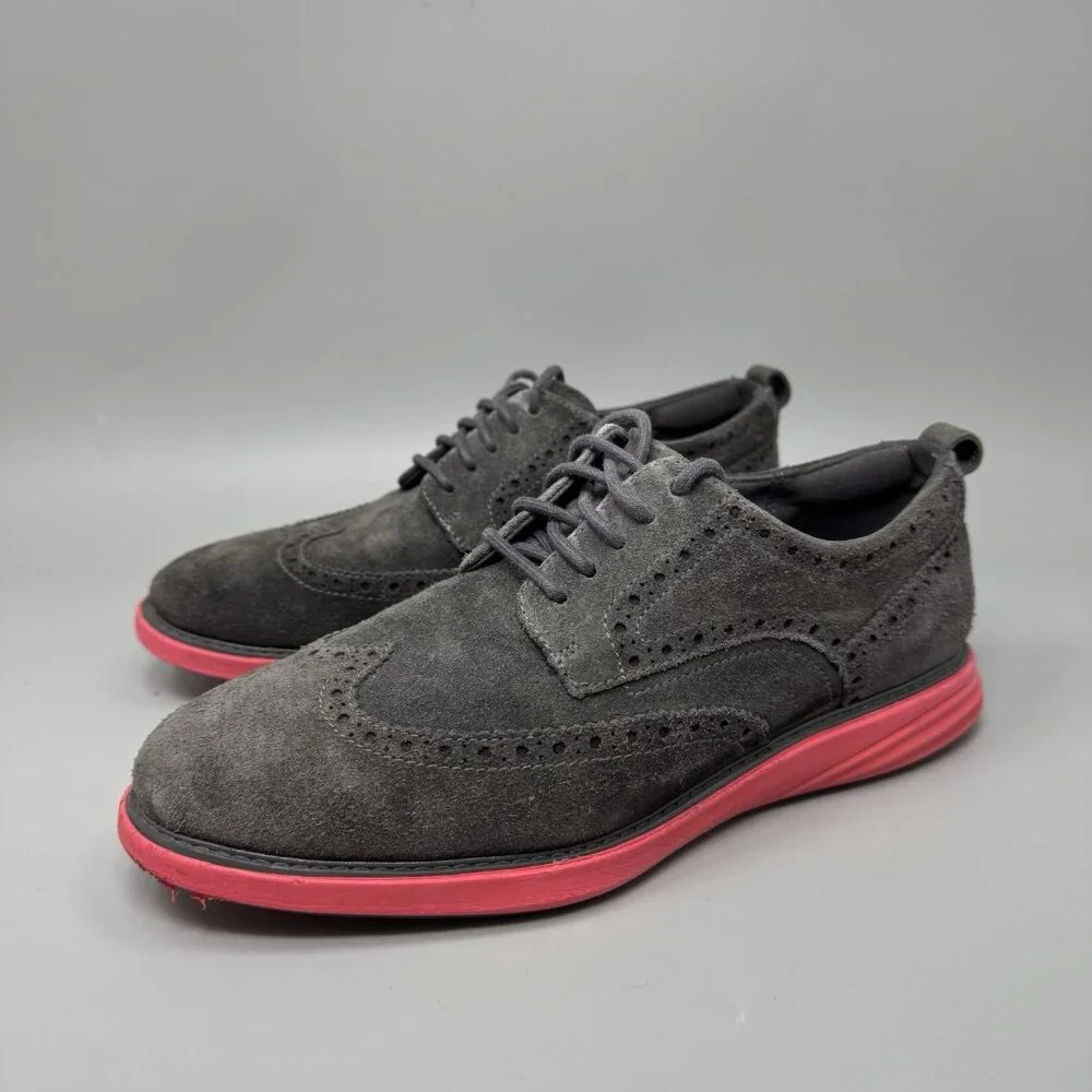 Cole Haan Grand Evolution Wingtip C26858 Shoes Suede Red Sole Mens Size 9W